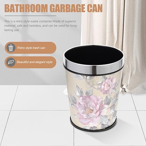 Miniatura 7 de GLEAVI Contenedor de basura de acero inoxidable con anillo de basura con estampado de flores, contenedor de basura para cocina, cubo de basura para