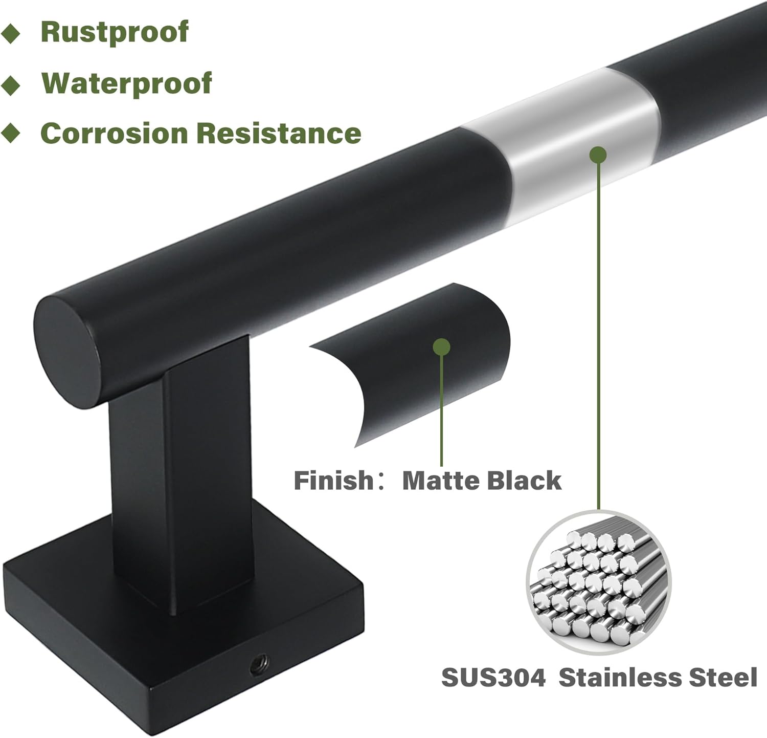 Alise Bathroom Towel Bar, 16 Inch Towel Racks for Bathroom, SUS304 Stainless Steel Hand Towel Holder Heavy Duty Towel Rack Wall Mounted Matte Black Towel Bar - Image 3