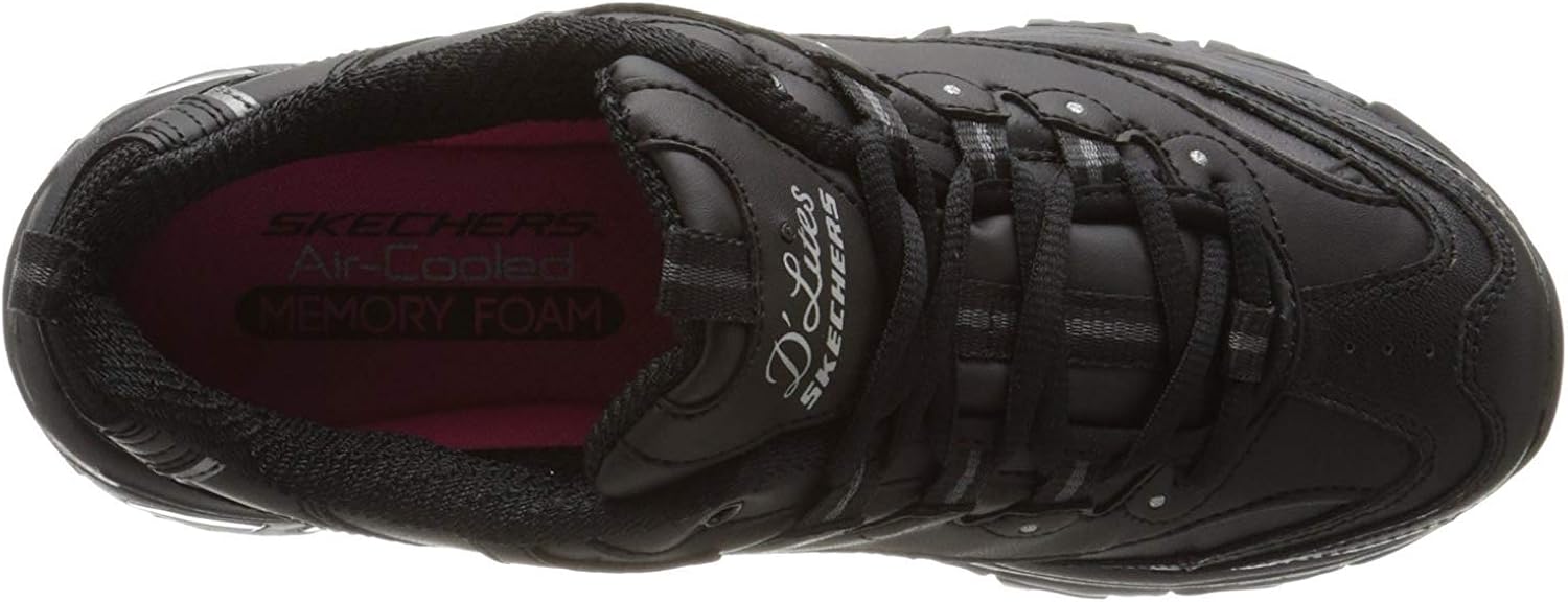 Skechers Sport womens D'LITES FRESH START Memory Foam Lace-up Sneaker,Black Silver,9.5 M US