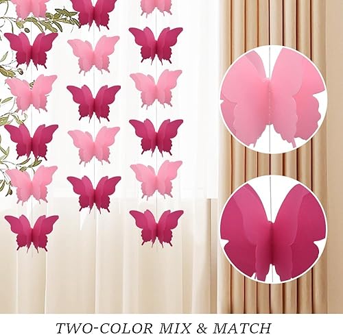 Miniatura 4 de 4 carteles de papel de mariposa de 9.2 ft118 pulgadas, guirnalda de papel de mariposa colgante, serpentinas colgantes de mariposas, decoraciones de