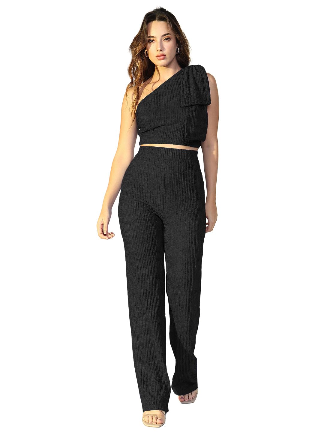showoffff Women Solid Two-Piece Co Ords | One Shoulder Sleeveless Nylon Co-Ords for Womens | Mid-Rise Regular Fit Co-Ord for Women's-picture-33