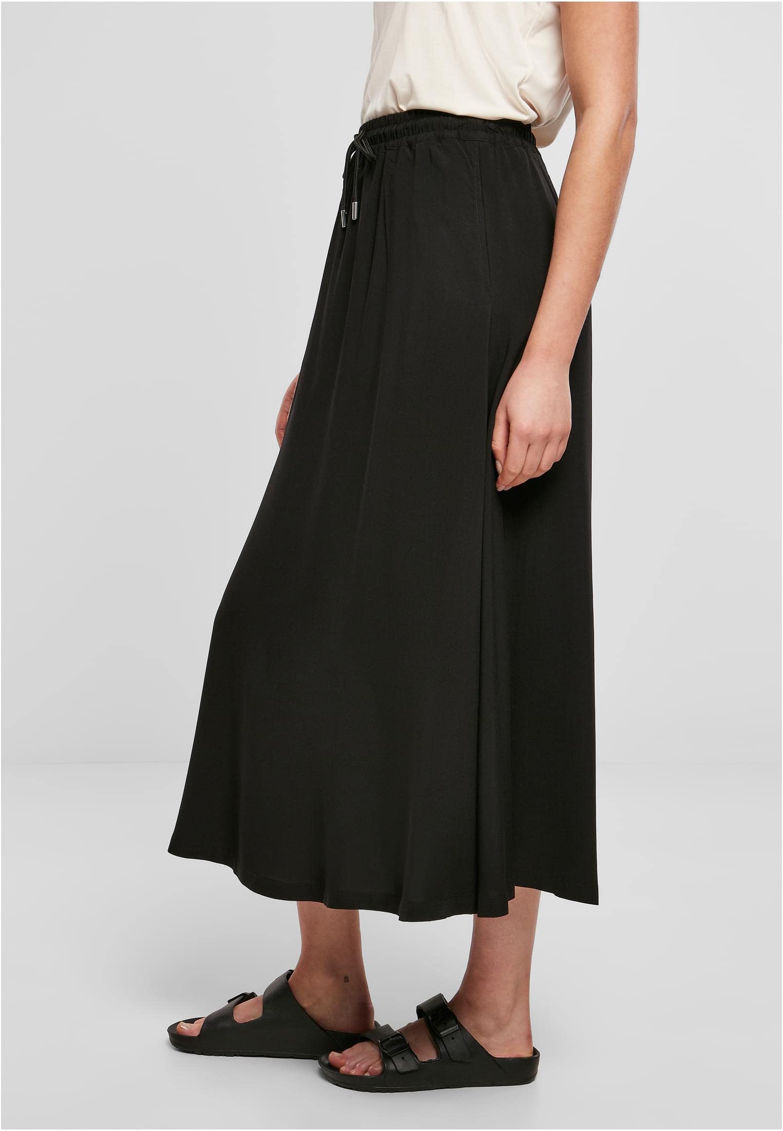 Urban Classics Ladies' Viscose Midi Skirt Donna Gonna Lunga Nero 100% Viscosa