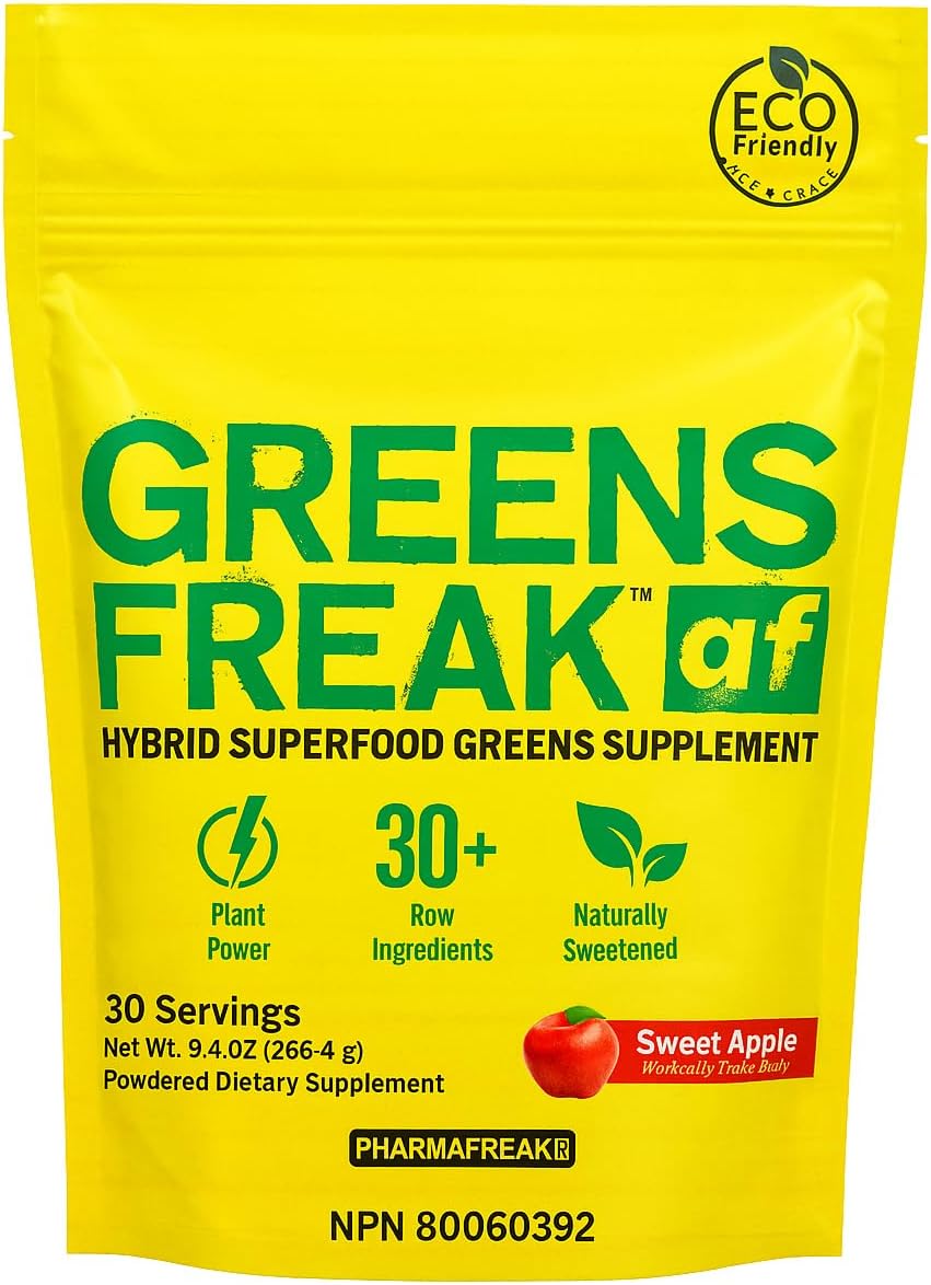 Pharmafreak Greens Freak Superfood Greens Powder – 30+ Organic Greens, Spirulina & Chlorella for Gut Health, Digestion, Immunity & Daily Energy – Caffeine-Free, Vegan – 30 Servings