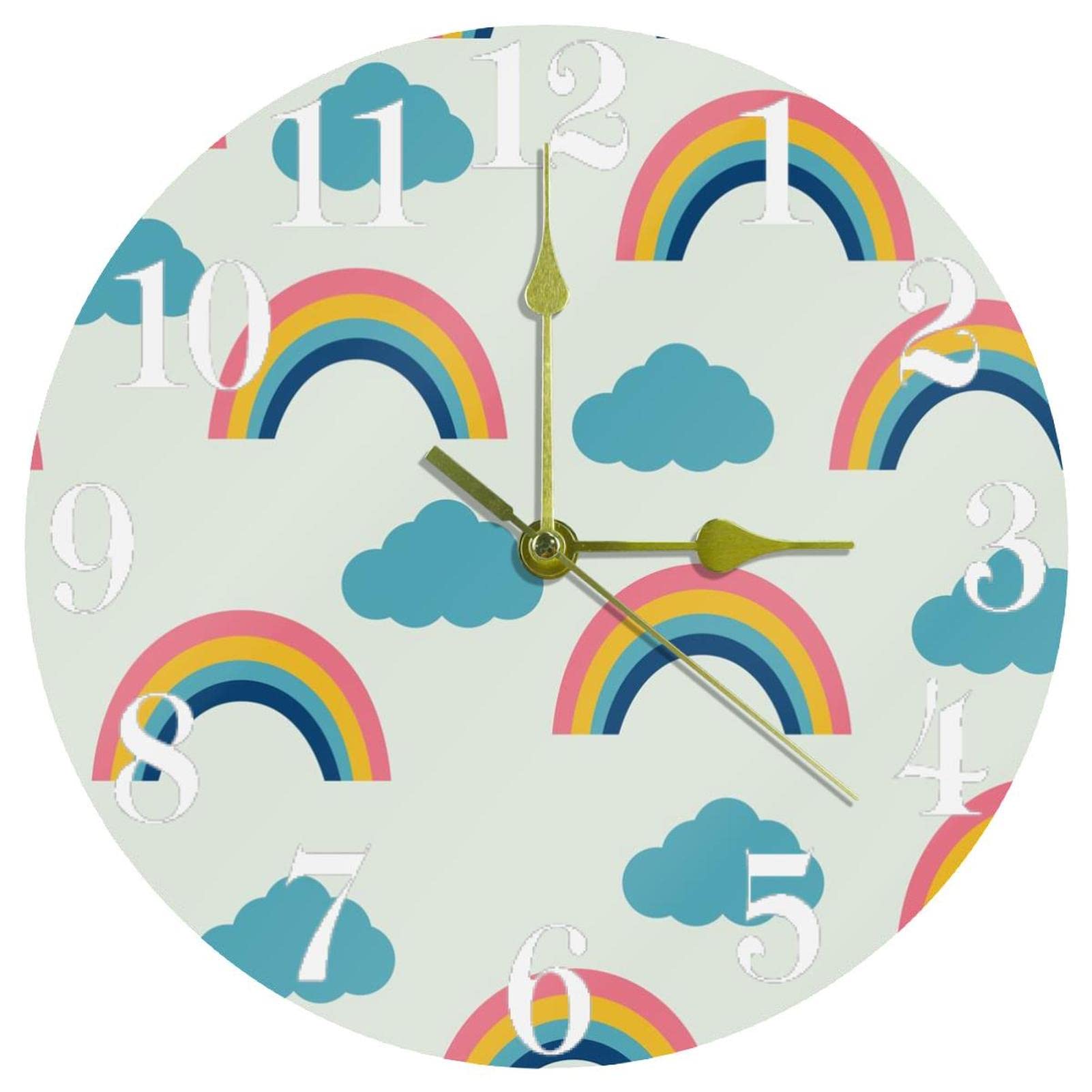 Horloge murale ronde à quartz 25 cm arc-en-ciel pour chambre d'enfant