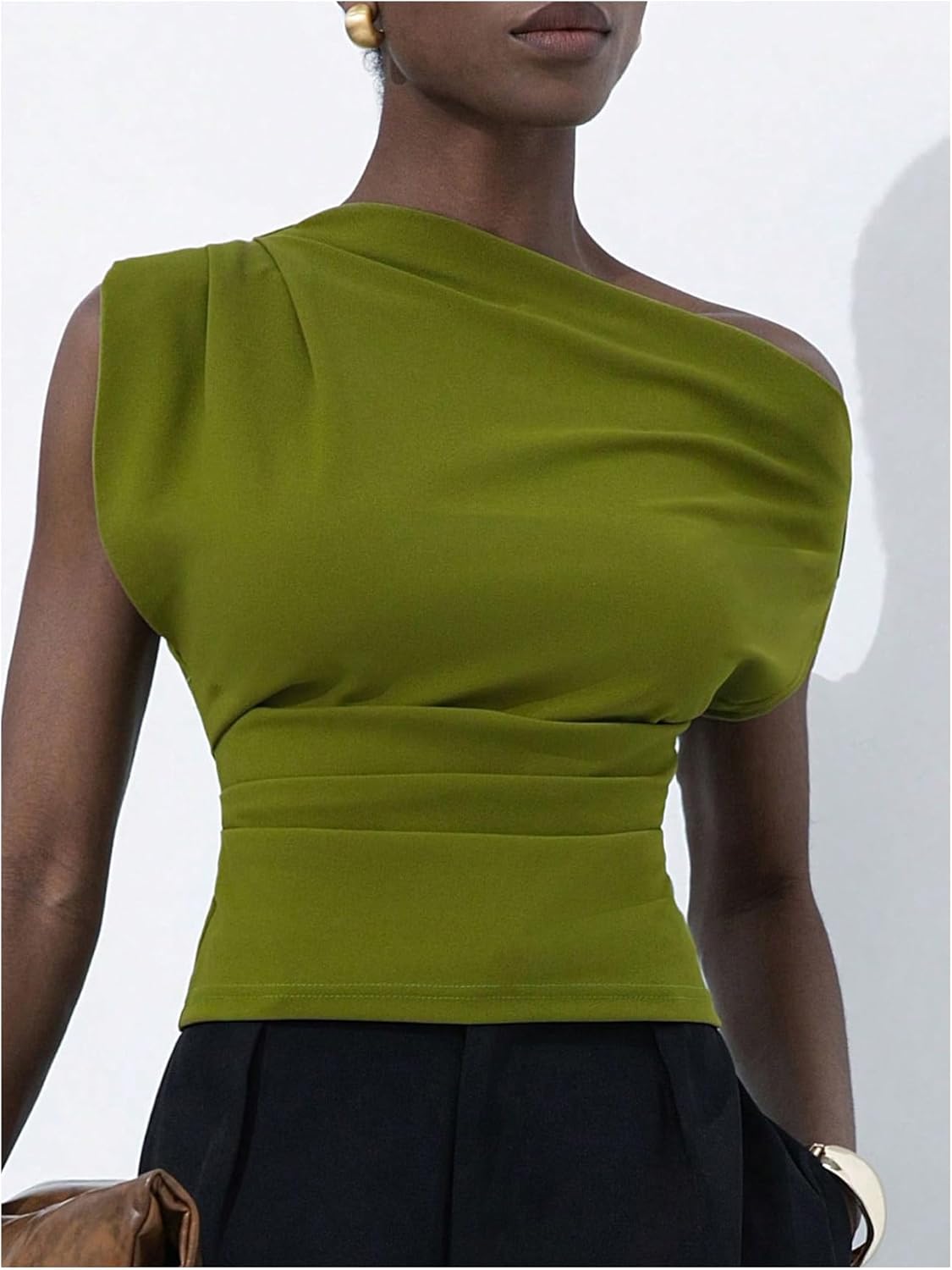 SHENHE Women's Off The Shoulder Top Short Sleeve Cinched Waist Dressy Casual Blouse Shirt - Image 4