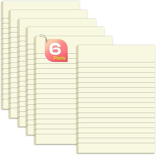 Bloc de notas adhesivas de 4 x 6, 6 blocs, notas adhesivas amarillas con líneas, 30 hojasbloc, blocs adhesivos fáciles de publicar, bloc de notas