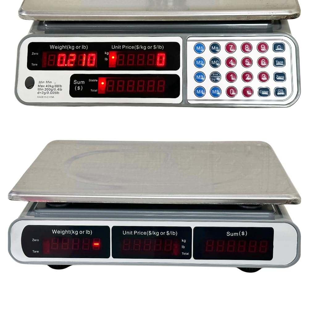 Balance électronique professionnelle 40 kg Haute précision, écran LED, plat en acier inoxydable, idéale pour l'alimentation et le commerce, batterie rechargeable