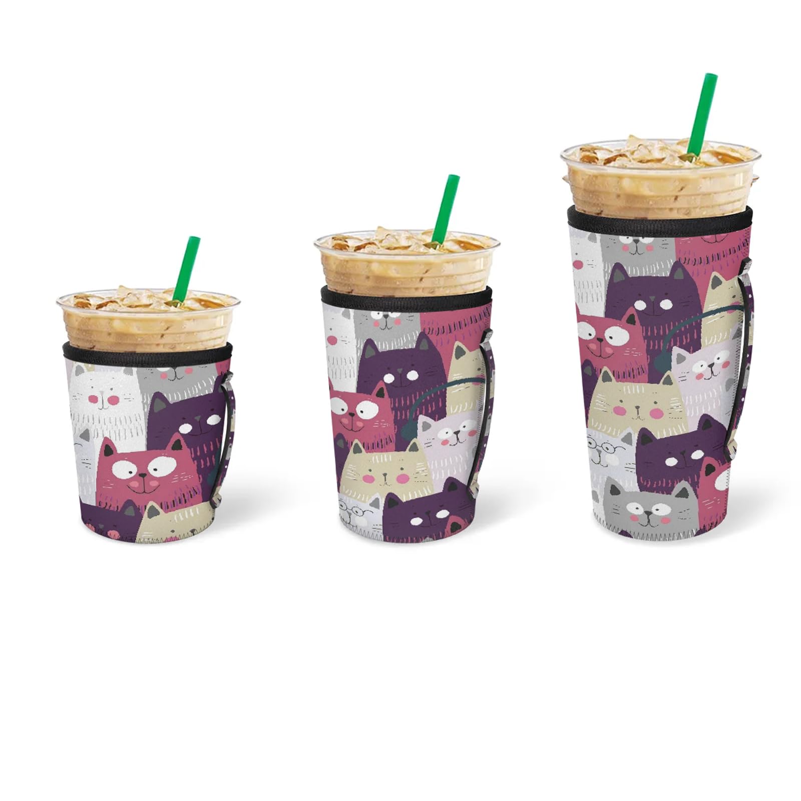 Reusable Iced Coffee Cup Sleeve - Insulated Neoprene Drink Sleeve for Cold and Hot Beverages Coffee Coolies Insulator Sleeves with Handle Beverage