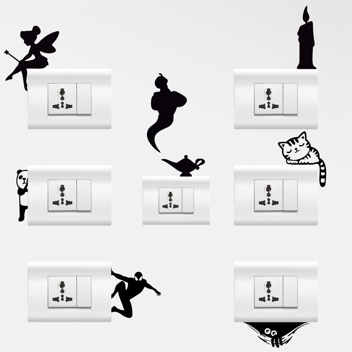rawpockets Decal Vinyl 'Creative Switch Board ' Wall Sticker (Height 12cm X Width 12cm, Black)- Pack of 7-image-2