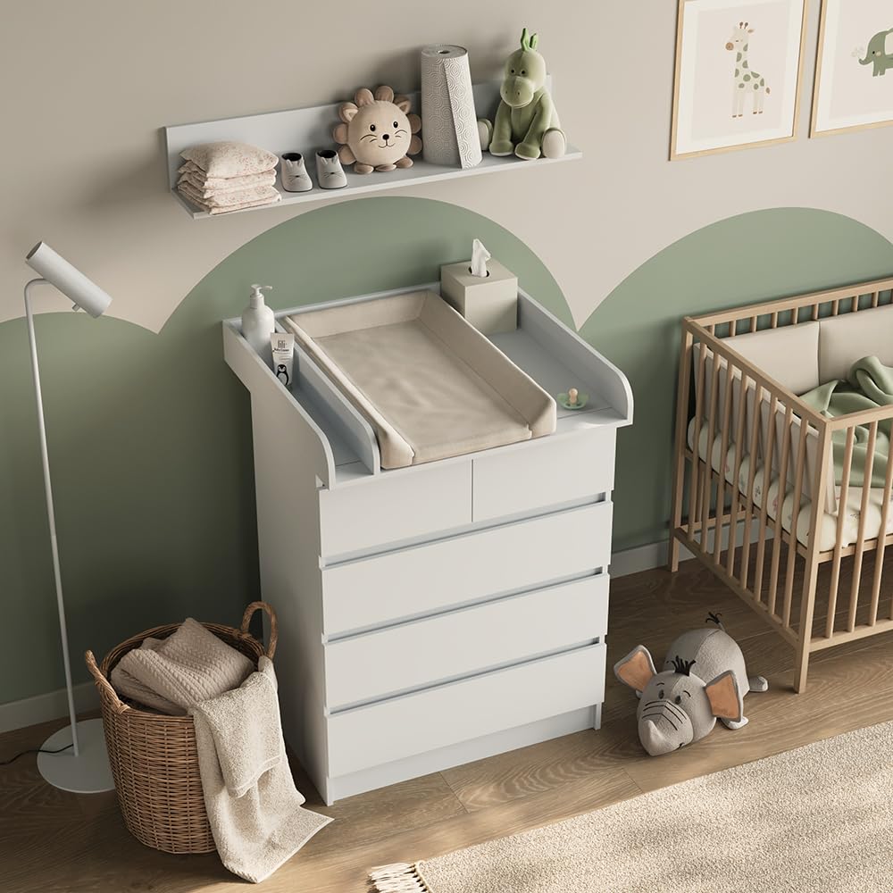Vicco Fasciatoio Emma Bianco 80 x 110.2 cm z 5 szufladami, konwertowalny na komodę tradycyjną