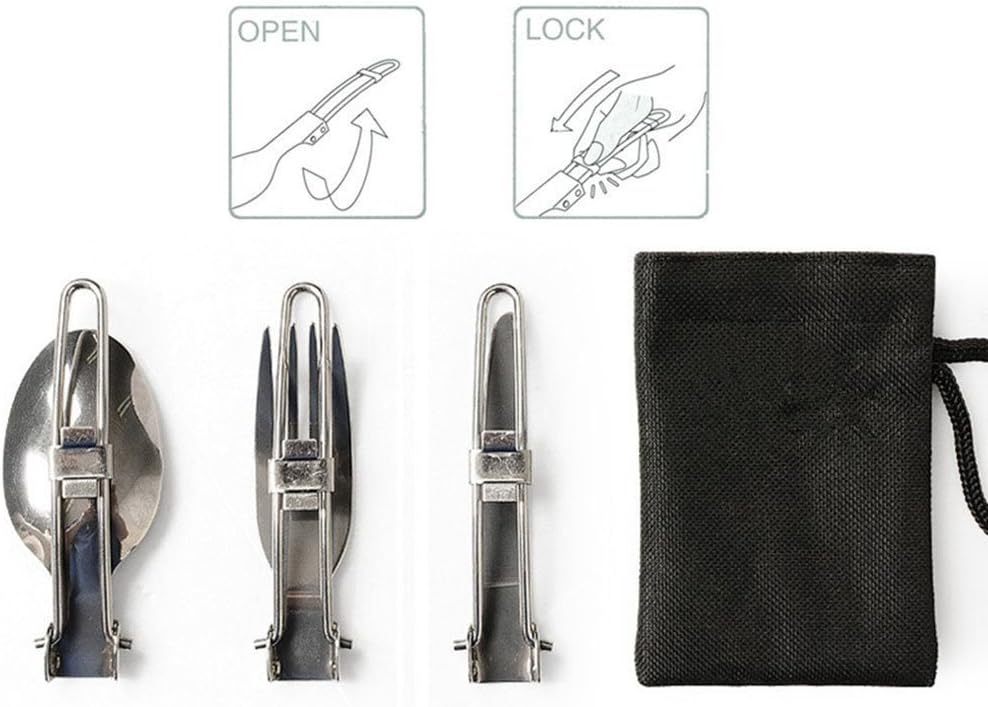 Buу 1 gеt 1 Folding Spoon Fork Knife Set Portable 3 in 1 Folding Dinner Flatware Utensils Stainless Steel Perfect for Camping Picnic Travel Hiking Backpacking