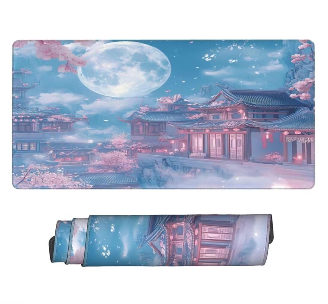 Tappetino Mouse XXL 1000x500mm Paesaggio Grande Mouse Pad, Tappetino Scrivania con Bordi Cuciti, Grande Mousepad Gaming con Base Antiscivolo per Giocatori, Ufficio e Casa (Luna Piena) -MP1568