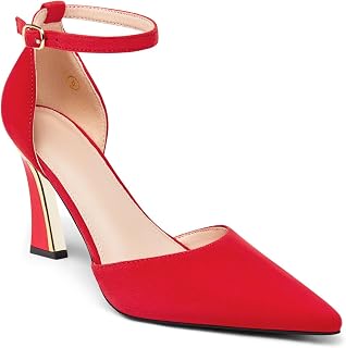 Womens Pumps Point Closed Toe High Heels Ankle Strap Heeled Sandals