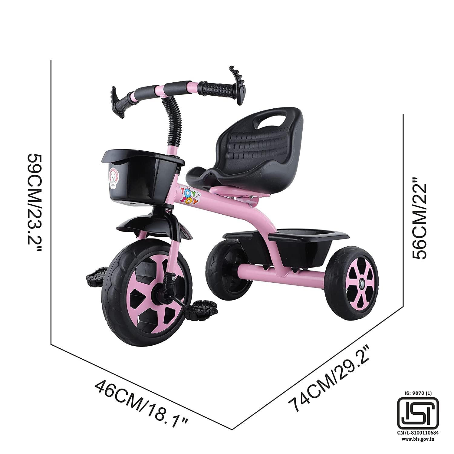 JoyRide Stylish Sports Trike Push & Plug Baby Trike| Tricycle with Dual Storage Basket for Kids| Boys| Girls Age Group 2 to 5 Years (Pink) 1