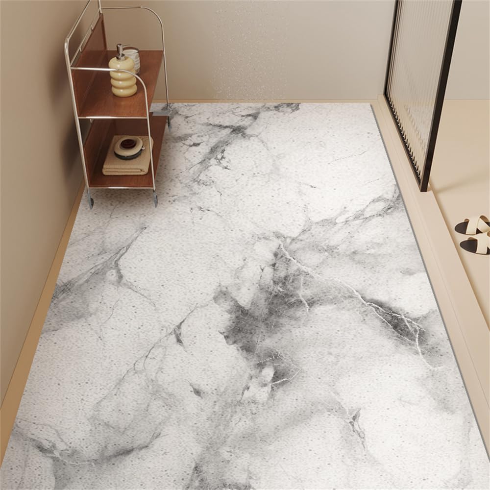 Alfombrilla de Ducha Antideslizante con diseño de mármol y desagüe, Alfombrilla de baño de lufa de PVC Suave para Ducha Interior, Lavable y de Secado rápido, se Puede Cortar a Medida para ba