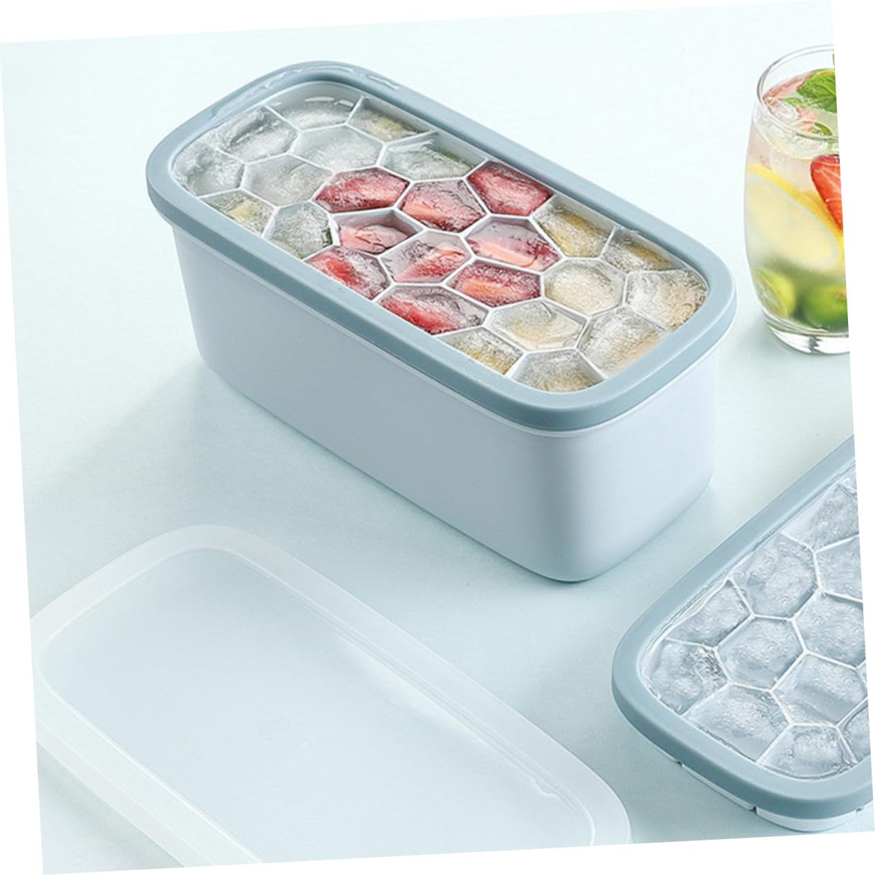 Molde para Hielo de Silicona con Tapa DIY para Cubitos y Polos Reutilizable y Práctico para Hogar Bar y Restaurante Cubitera Antiderrames Color Azul
