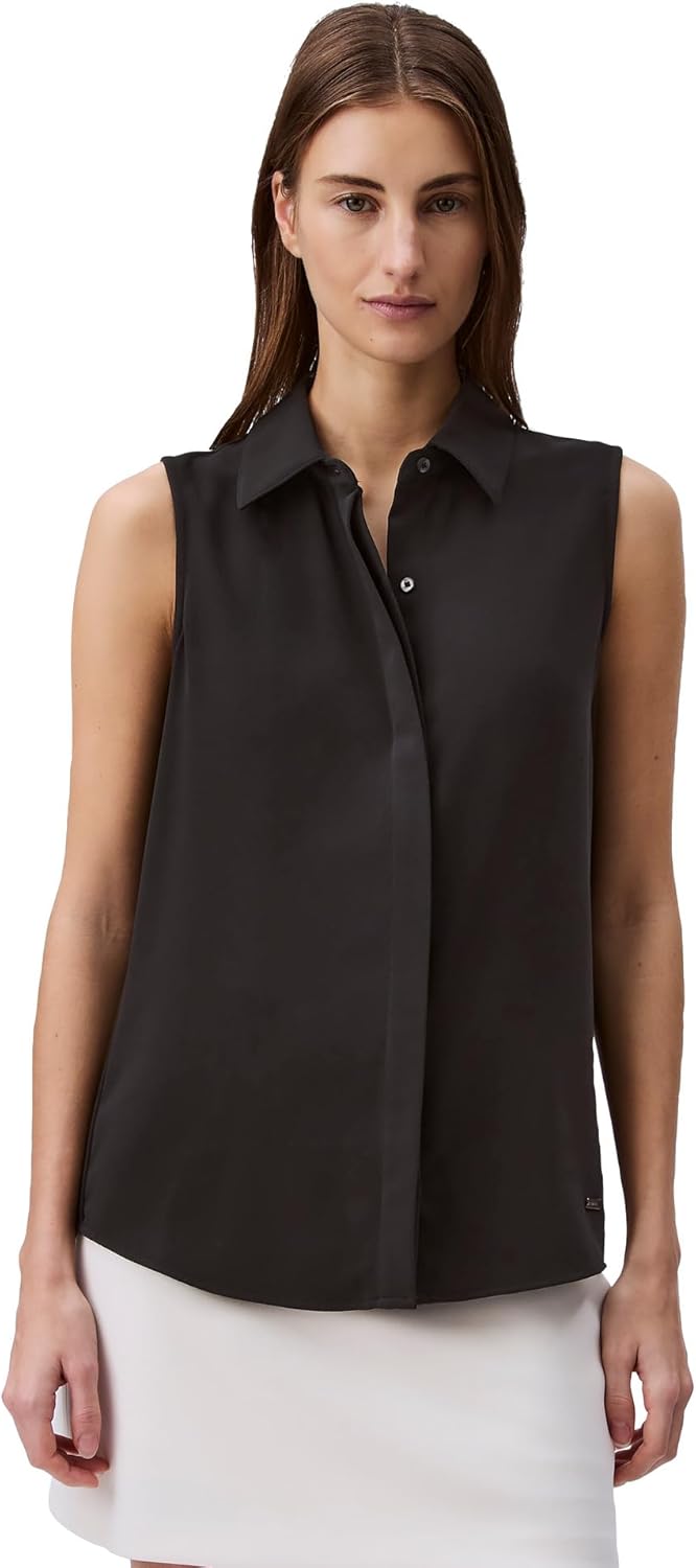 Calvin Klein Jeans Womens Crepe Sleeveless Button-Down Top