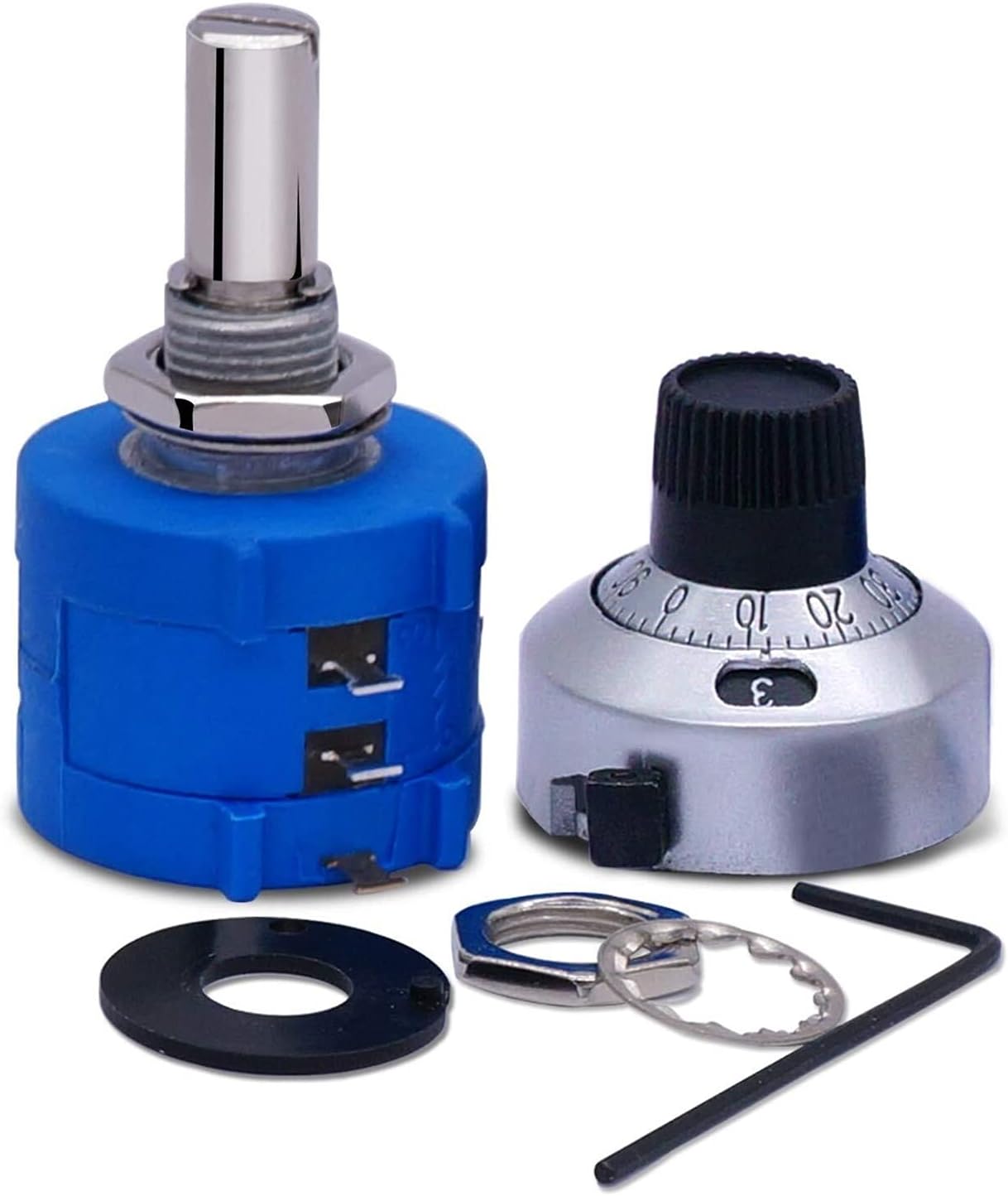 100K ohm 10-Turn Multi Turn Rotary Wire Wound Precision Potentiometer,10 Ring Adjustable Resistor Counting Dial Rotary Knob