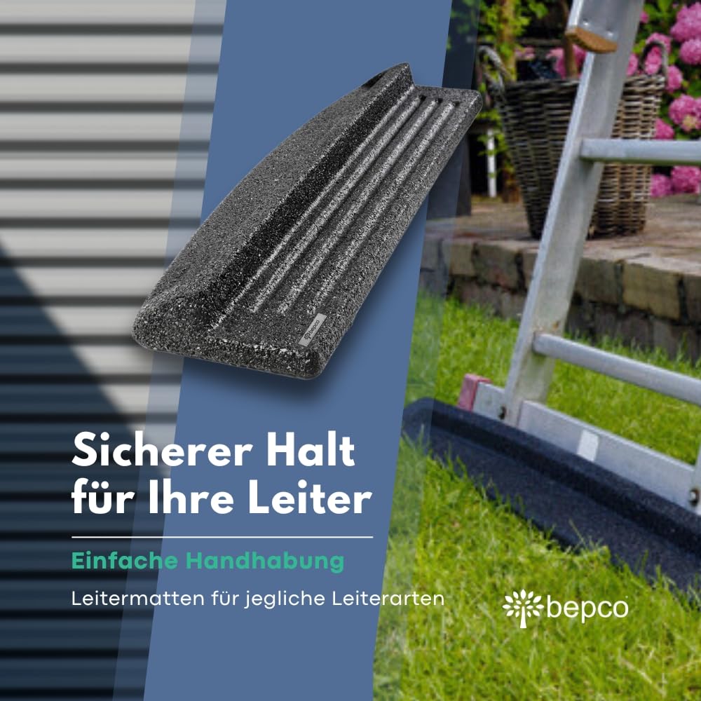 bepco Leitermatte - Antirutschmatte (LxBxH: 100 x 25 x 5 cm, Schwarz) - Leiterstandfuß, Leitersicherung aus 100% recyceltem Kunststoff, für sichere Leiterarbeiten ohne Wackeln/Wegrutschen