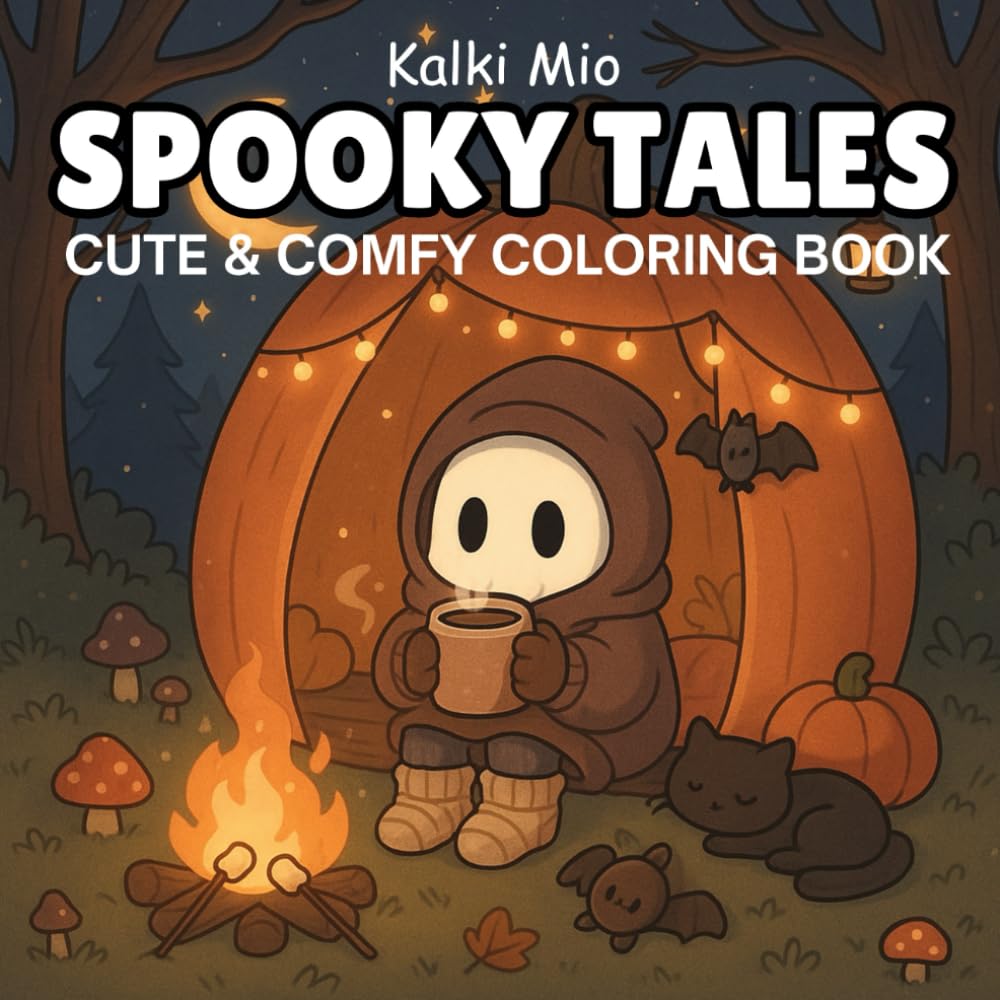 Spooky Tales: Coloring Book for Adults and Teens Featuring Adorable Spooky Creatures in Cozy Hygge Moments for Relaxation