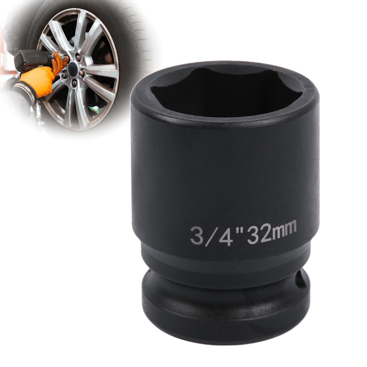 Deep 6-Point Impact Socket 3/4" Drive 32mm,Chrome Molybdenum Steel, Anti-Rust Metric Hex Socket for Car Repairs and Impact Wrench