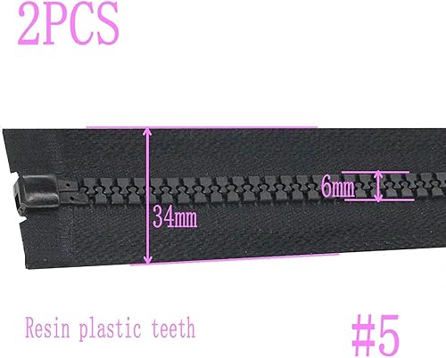 Miniatura 2 de Leekayer 2 cremalleras separadas #5 de 28 pulgadas para coser abrigos, chaquetas, 28.0in, cremallera de plástico moldeado negro a granel (28