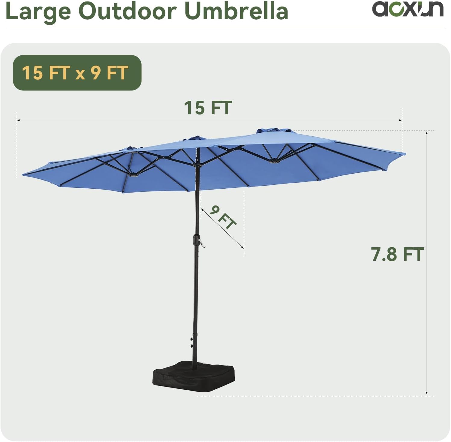 Aoxun 8-Piece Patio Table and Chairs Set & 15ft Patio Umbrella for 6, All Weather Outdoor Dining Set with 6 Textilene Chairs and 1 Rectangular Metal Table for Backyard, Garden, Brown/Blue