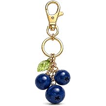 Blueberry Keychain Blueberry Purse Charm Gold Tone Fruit Bag Charm Leaf Handbag Accessory Gift for Women Car Keys