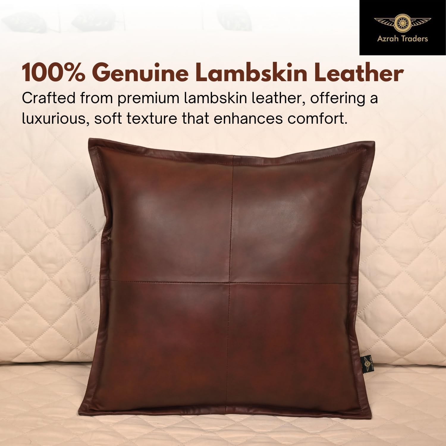 Genuine Lambskin Leather Pillow Cover, 22x22 Inch Case for Lumbar Throw Couch Pillows, Thick & Soft Cushion Covers for Sofa Bed Home Décor (Antique Dark Brown Box Pack of 2)