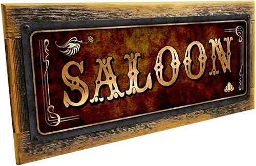 Homebody Accents Letrero de metal enmarcado de salón de 6 x 16 pulgadas, decoración de pared para Mancave, guarida y sala de juegos