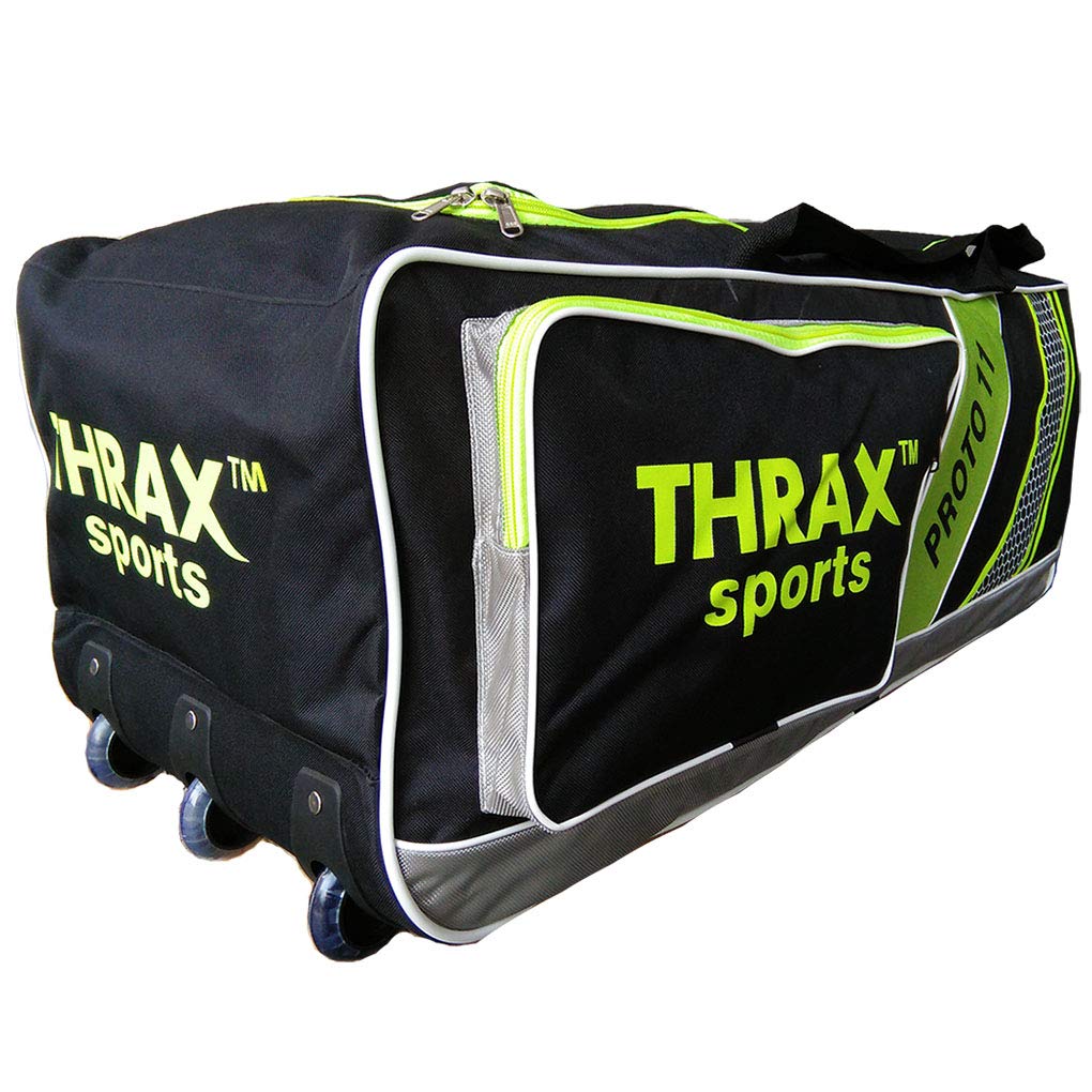 THRAX Proto 11 3 Wheel Big Cricket Kit Bag Black and Lime Amazon.in