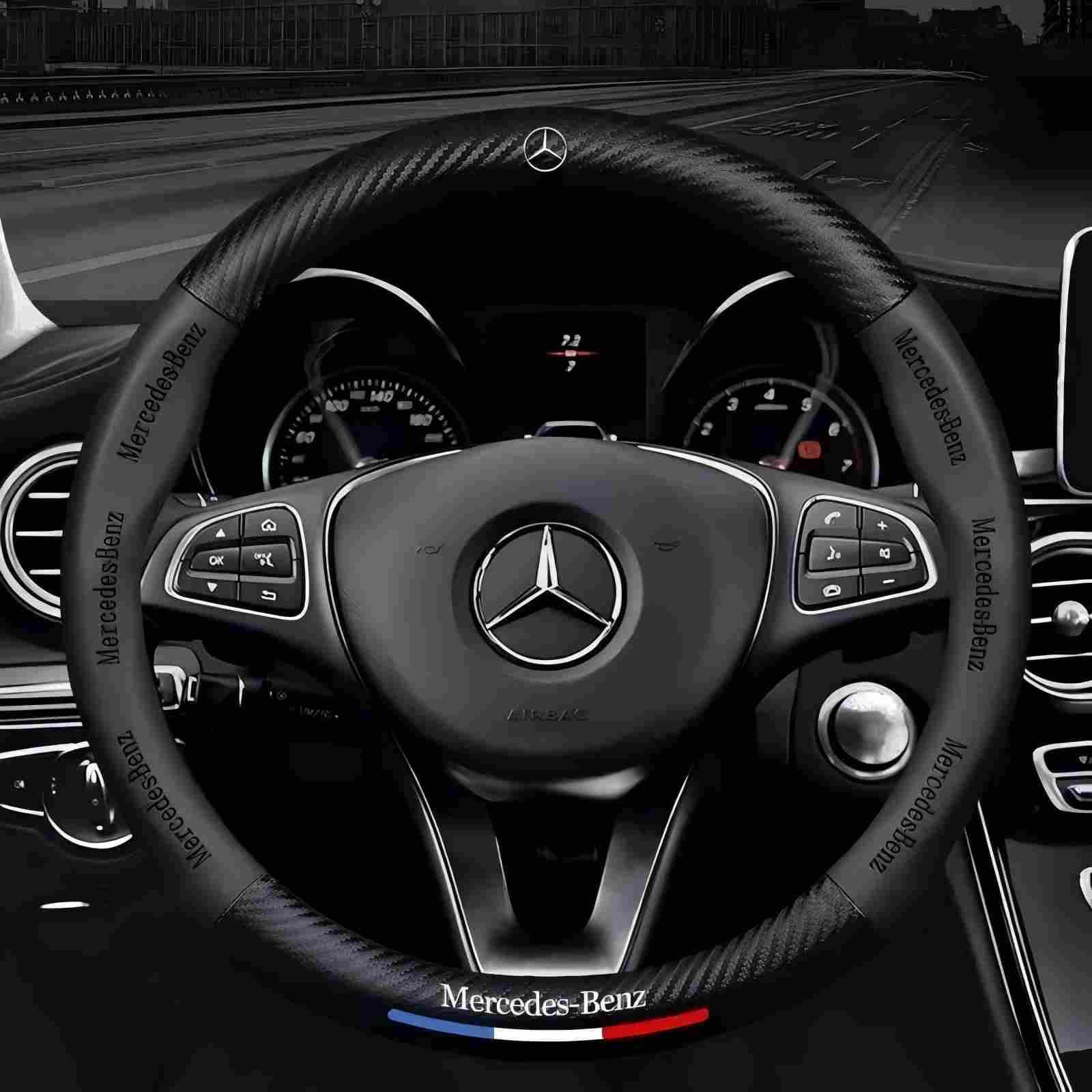 Photo 1 of Fit Leather Steering Wheel Cover,Stylish Nappa Leather Carbon Fiber Texture Protector,Non-Slip,Universal 15inch Fit Accessories (Old-be-Cover-Black)