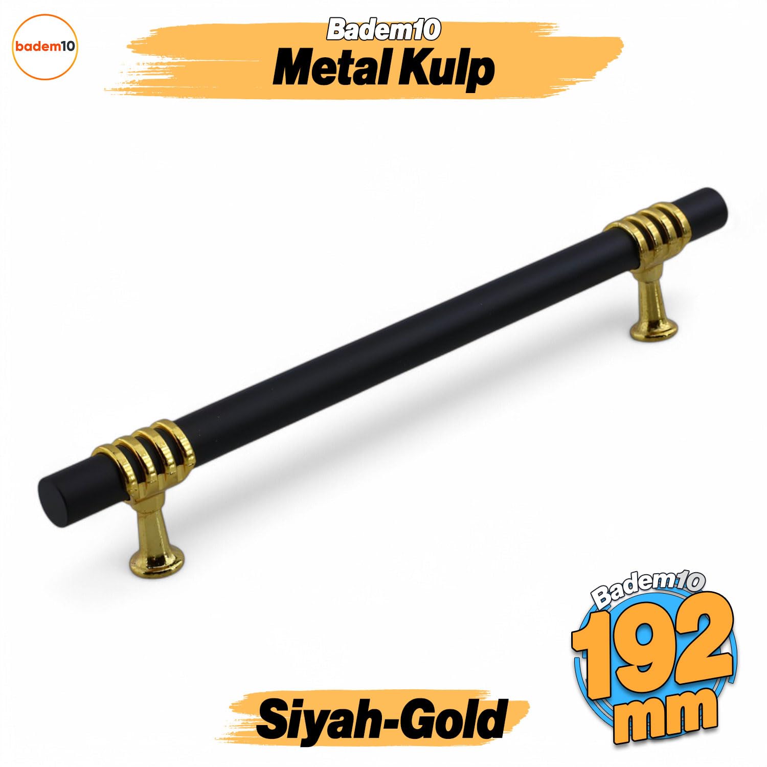 Eylül Mobilya Mutfak Dolabı Çekmece Dolap Kulpları Kapak Kulpu Kulbu Siyah Altın 192 mm Metal Kulp