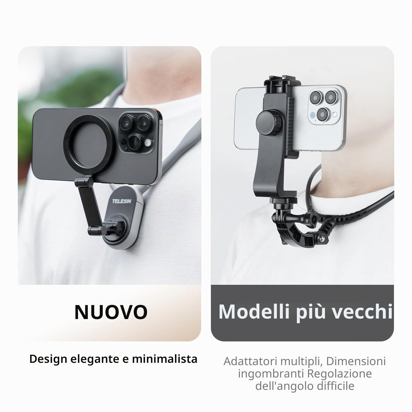 TELESIN° Supporto Magnetico per Telefono da Collo, POV/VLOG Collana Magnetica per Telefoni Cellulari per Magsafe Portacellulare da collo Accessori per telefoni cellulari per iPhone Android (Gray)
