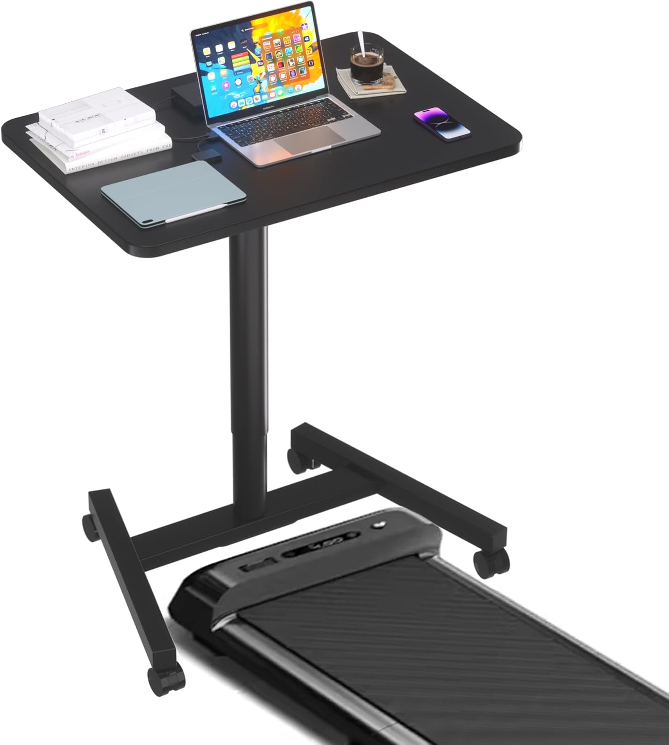 28-Inch Mobile Standing Desk, Adjustable Computer Desk, Portable Standing Desk with Lockable Wheels, Rolling Table for Home Office Classroom Hospital (Jet - Black) Black Aluminum Pro