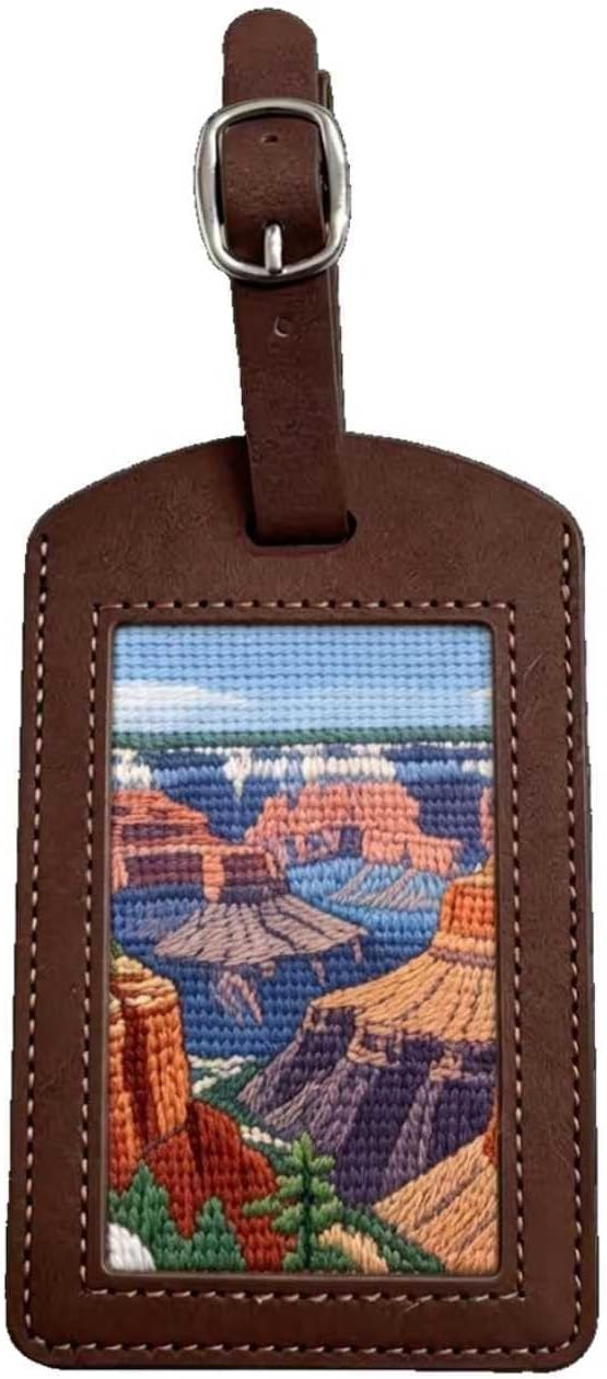 OFLY Self-Finishing Needlepoint Luggage Tag Kit - Premium Faux Leather Cross Stitch DIY Travel Tag, Perfect Personalized Bag Craft Gift for Beginners and Travelers.