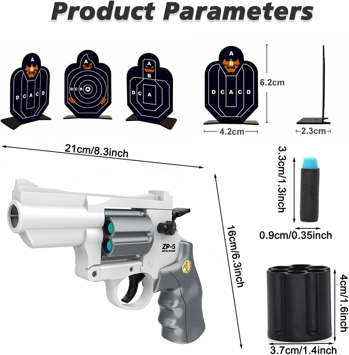 Toy Gun Soft Bullet Pistol Foam Blaster, Shooting Game Education Realistic Revolver Model Fake Guns, a Surprise Gift for Boys Teens Birthday Christmas(White Grey)