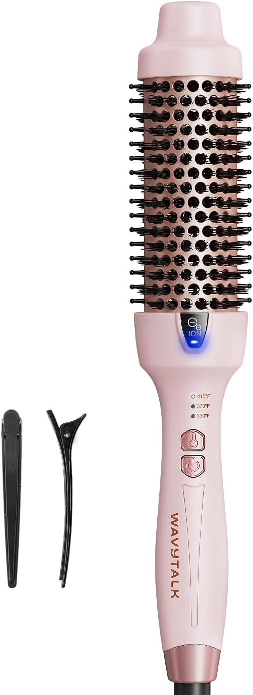 Wavytalk Thermal Brush, 1.5 Inch Negative Ion Blowout Express Thermal Round Brush Creates Salon-Quality Blowouts, lonic Frizz Reduction Makes Hair Shinier & Smoother (Millennial Pink)