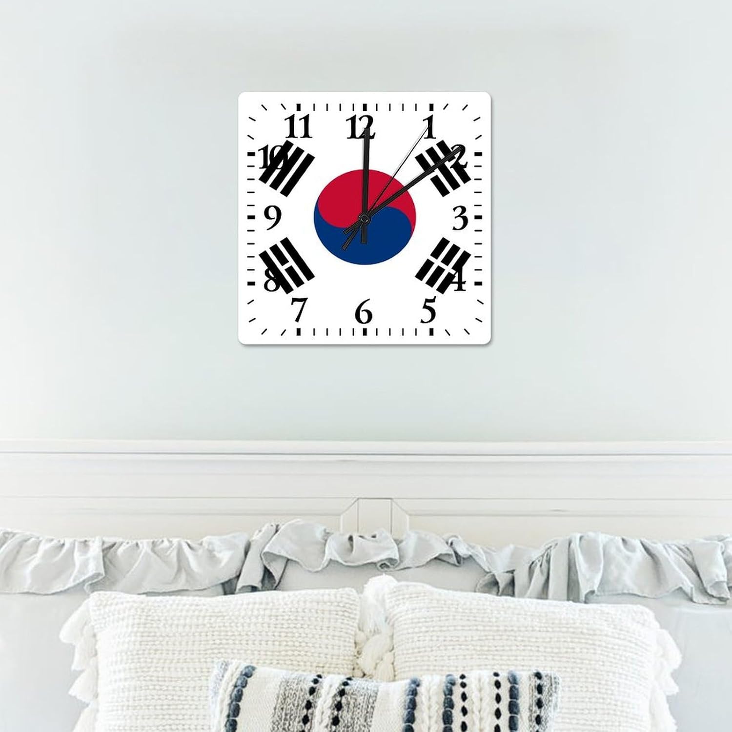 South Korea National Flag Decorative Wood Clock South Korea Clocks for Wall Battery Operated Silent Clocks for Bathroom Bedroom 12x12in New Home Housewarming Gift