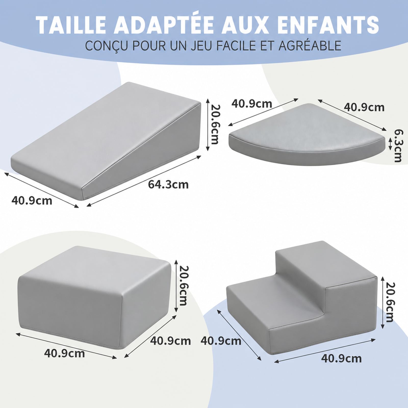 JungleDove Foam Climbing Blocks for Toddlers: 4 Module Motricité Enfant Cuir PU Blocs Mousse Éducatifs - Jouets Descalade Bébé Structure d'escalade Antidérapante Ensemble Rampe Allongée