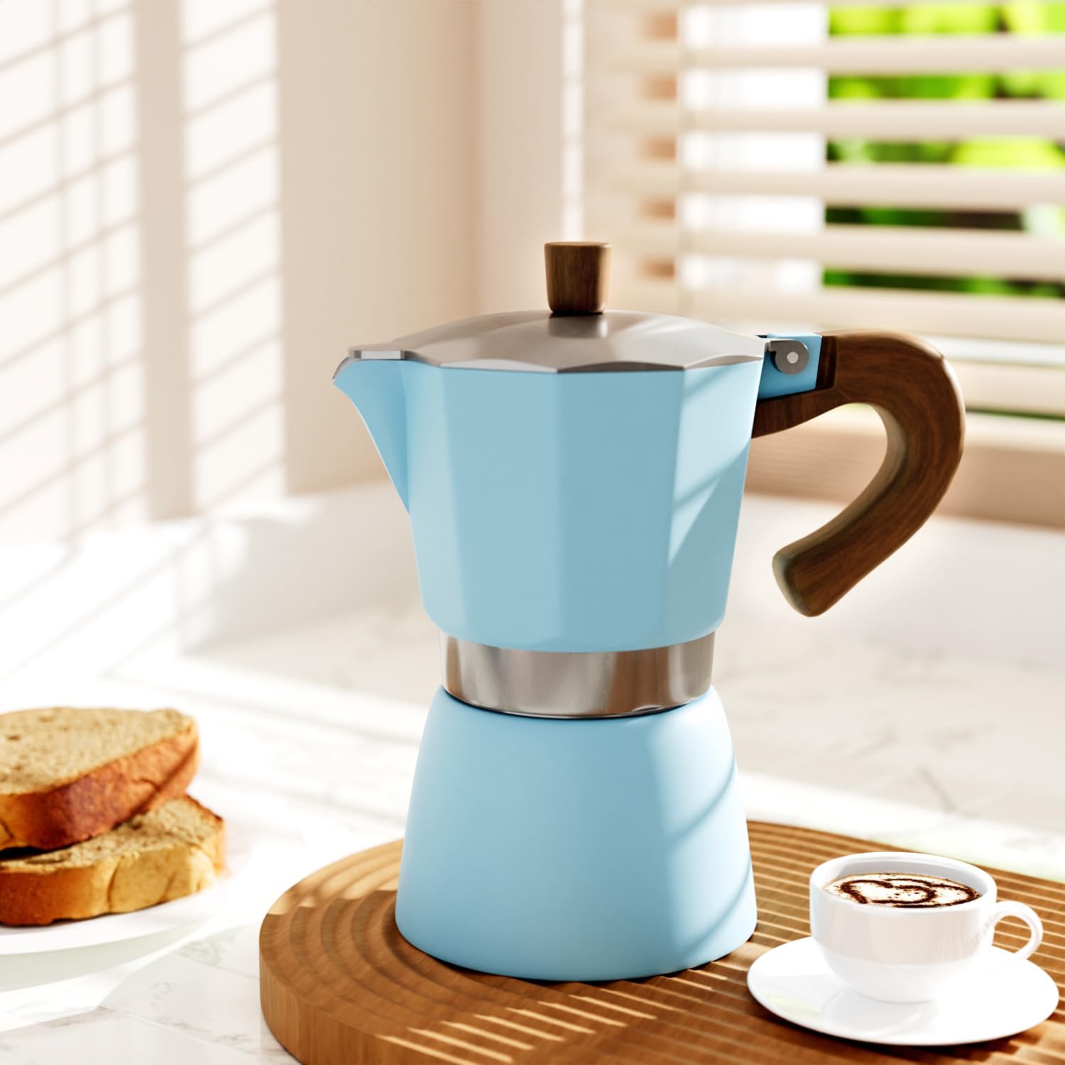 ShanSon Moka Pot Stovetop Espresso Maker 3 Cup 5 oz Italian Coffee Maker Manual Cuban Coffee Percolator Machine Italian Espresso Greca Coffee Maker for Cappuccino or Latte,Blue