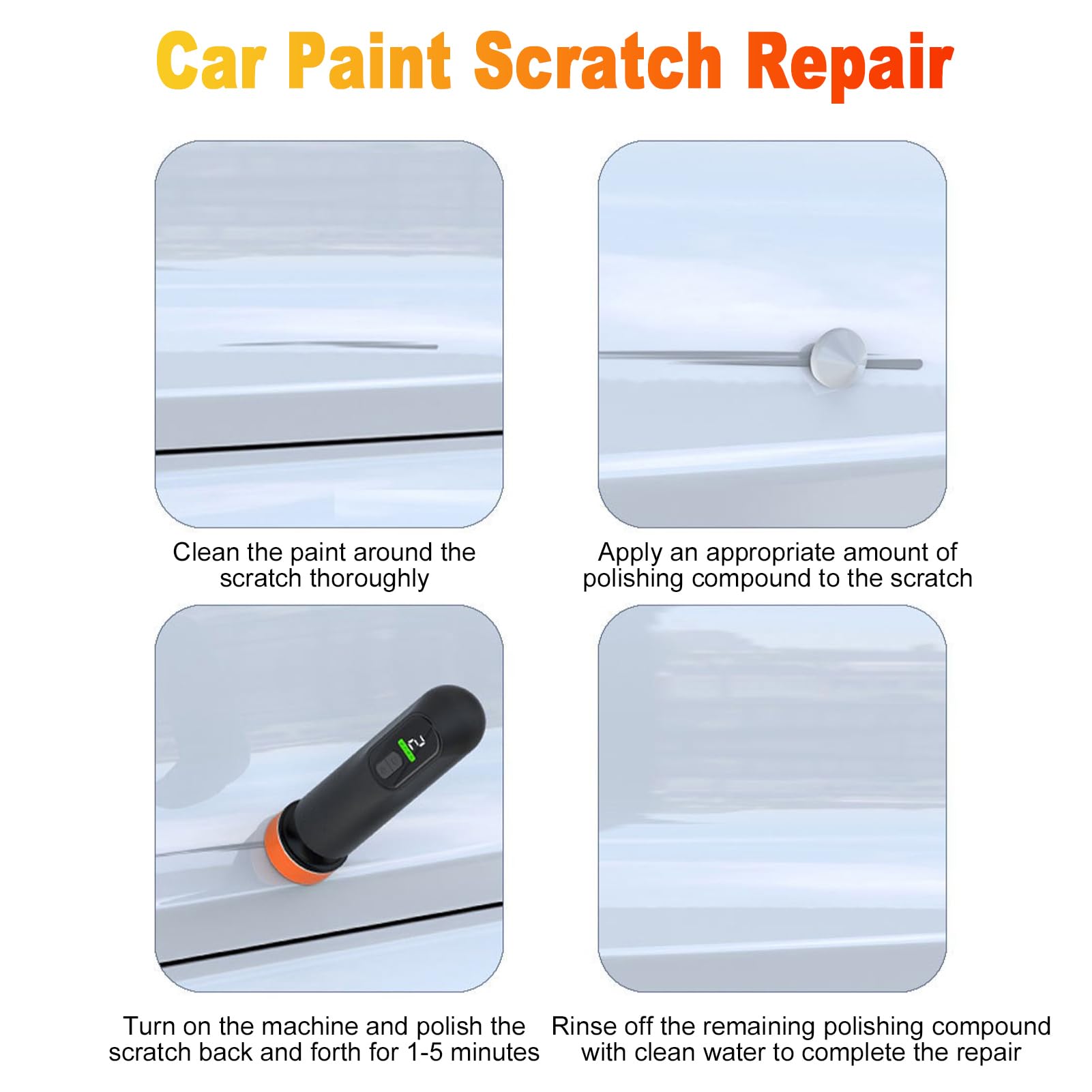 Irfora Lucidatrice Portatile per Auto, 13.000 Giri/min, Doppia Funzione, per Riparazione Graffi e Rimozione Pellicola Parabrezza, con Batteria Ricaricabile (Lucidatrice cordless a velocità variabile