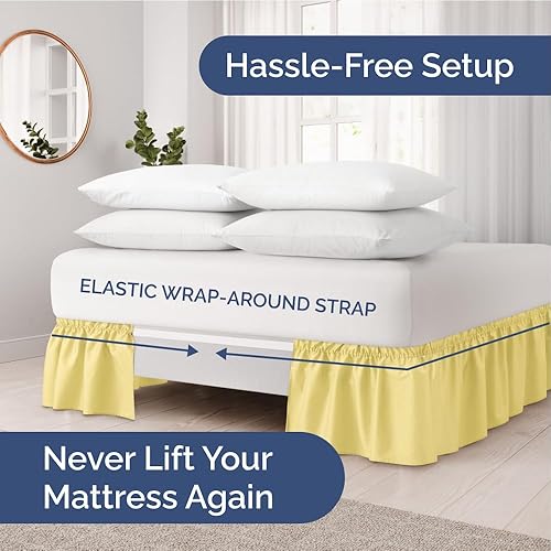 Miniatura 2 de Falda de cama envolvente con volantes, color blanco, para camas de tamaño con altura de 53 cm CGK Linens - Falda de cama plisada con tela cepillada,