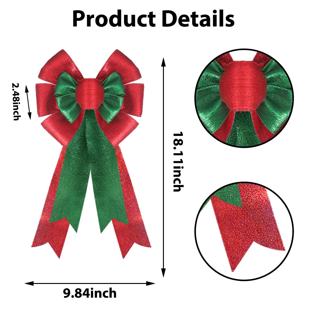 Large Red Green Glitter Polyester Wreath Bow for Christmas Xmas Winter Home Outdoor Indoor Party