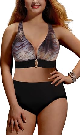 Womens Plus Size High Waisted Bikini Sets Two Pieces Swimsuit Tummy Control Bathing Suit 2025 Swimwear US, Numeric, 16, Regular, Regular, Standard, BlackGrey