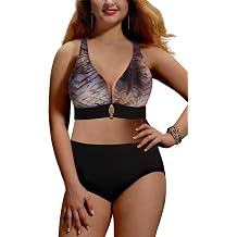 Women's Plus Size High Waisted Bikini Sets Two Pieces Swimsuit Tummy Control Bathing Suit 2025 Swimwear US, Numeric, 16, Regular, Regular, Standard, BlackGrey