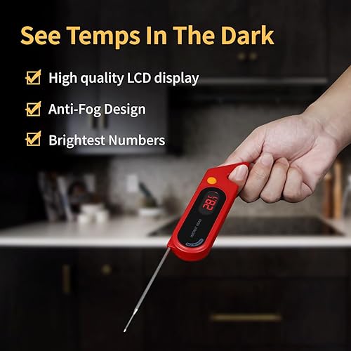 Miniatura 3 de Termómetro de carne de lectura instantánea con 0.8 segundos, termómetros digitales para carne, sonda para cocina, alta precisión 0.5 F, impermeable