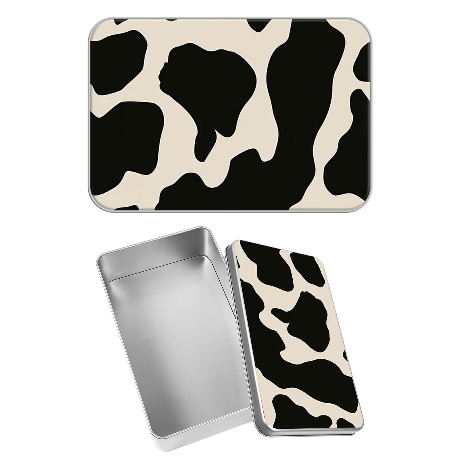 Rectangular Metal Tin Box with Removable Lid, Cow Print Decorative Printed Metal Storage Container for Jewelry Pen Eraser Pill Candy Craft 4.9 x 3.54 x 1.57 inch– Single Pack