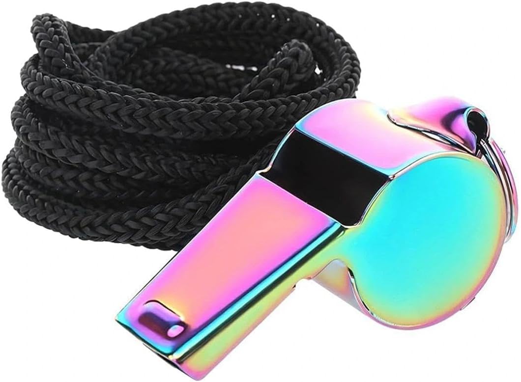 1pc Colorful Whistle Stainless Steel Strap Colorful Outdoor Survival and Lifesaving Coach Football Referee Whistle