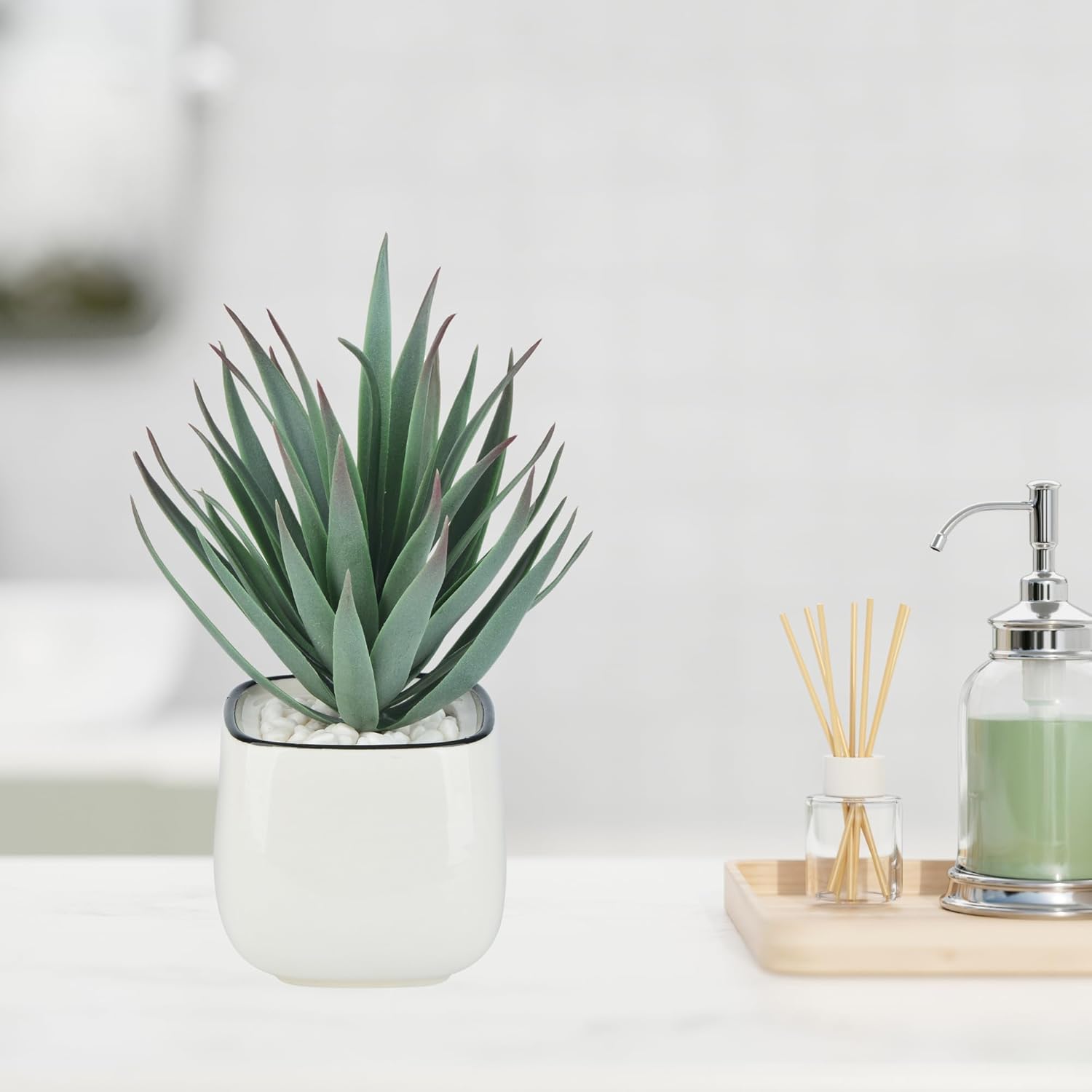 Artificial Succulents in Pots - Small Fake Plants Mini Succulent Agave Faux Plants Indoor for Boho Bathroom Decor, Bedroom, and Coffee Table Office Farmhouse Decoration